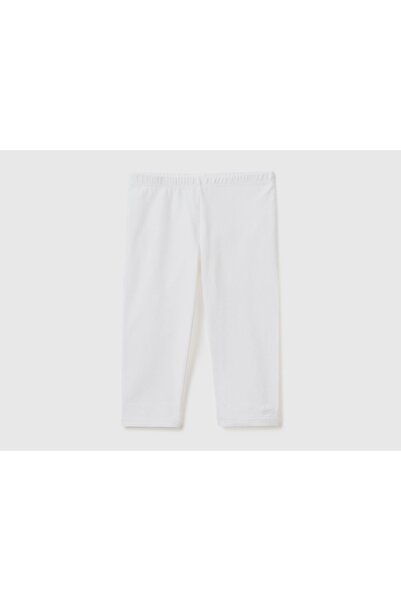 United Colors of Benetton Girl's White Benetton Logo Capri Leggings White