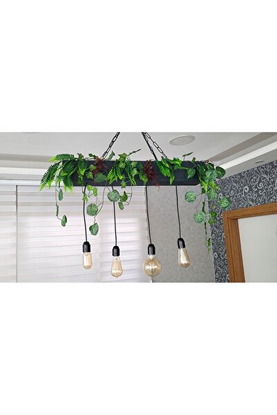 garden Moda Ahşap Avize 75 Cm Antrasit Doğal Kütük Avize Sarkıt Lamba Mutfak Avizesi Tekli Eskitme Avize