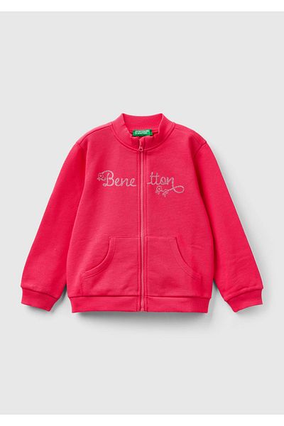 United Colors of Benetton Fuchsia Girl's Sweatshirt - Logo Printed