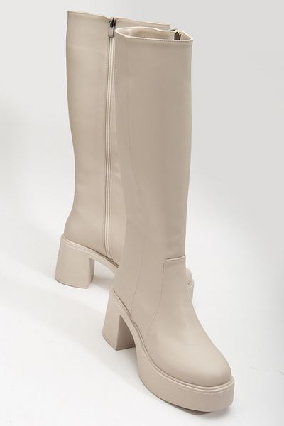 RİSSOLİ RİSSOLİ BEIGE CREAM SKIN Cizme cu toc cu platformă ușoară