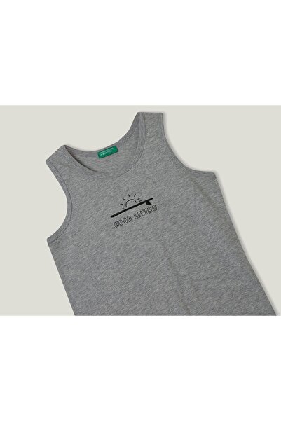 United Colors of Benetton Grau meliertes Tanktop mit Slogan-Print für Jungen
