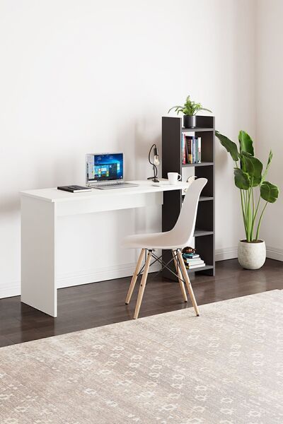 interGO Kitaplıklı Fonksiyonel Çalışma Masası - Beyaz - Antrasit Gri