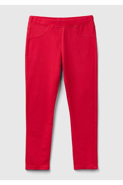 United Colors of Benetton Pantaloni cu jambiere fucsia pentru fete - țesătură elastică, detaliu logo, 4 buzunare