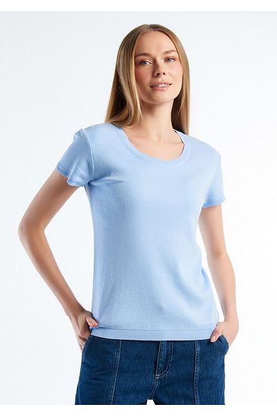 United Colors of Benetton Women's Light Blue 100% Cotton Crew Neck Short Sleeve Sweatshirt