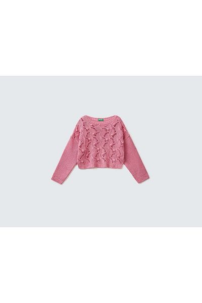 United Colors of Benetton Dziewczęcy sweter z dzianiny akrylowej typu crop