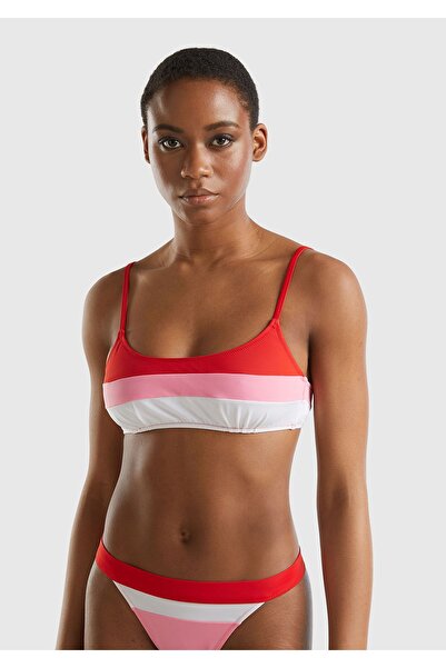 United Colors of Benetton Red Mix - Top de bikini cu bretele reglabile și cra...