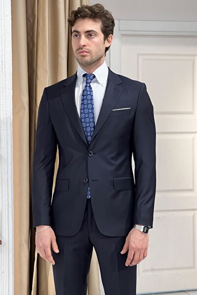 NAZEF Dar Kesim Mono Yaka Üstün İpek Yünü Takım Elbise ( Premium )