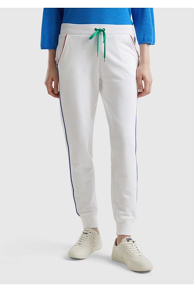 United Colors of Benetton White Mix 100% Cotton - Γυναικεία φούτερ Jogger με τσέπες και κορδόνια