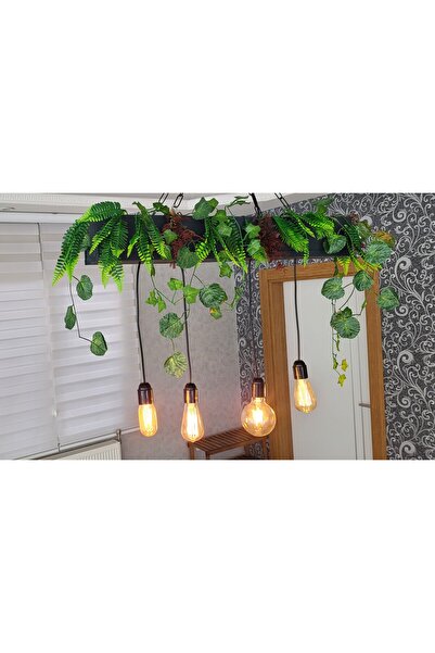 garden Moda Ahşap Avize 75 Cm Antrasit Doğal Kütük Avize Sarkıt Lamba Mutfak Avizesi Tekli Eskitme Avize