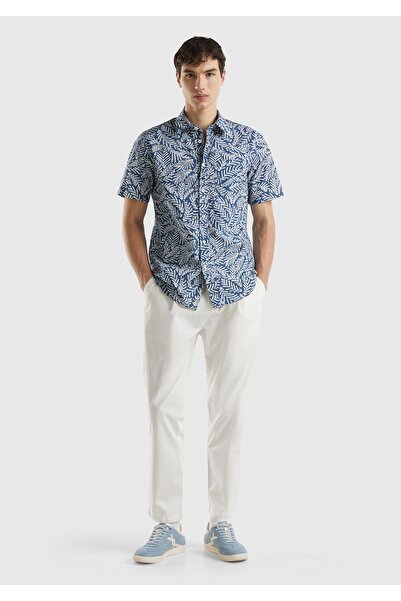 United Colors of Benetton Erkek Krem Pamuk Karışımlı 4 Cepli Kemer Delikli Chino Pantolon