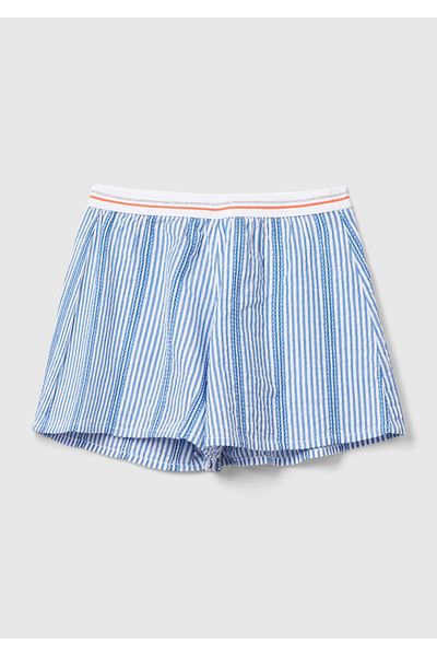 United Colors of Benetton Light Blue Striped Girl's Shorts - Elastic Waist Band