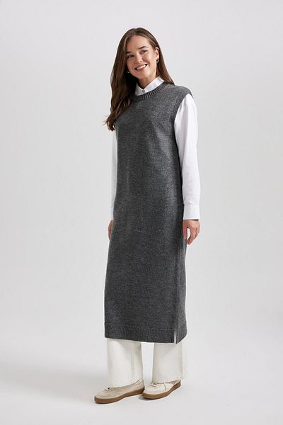 DeFacto Crew Neck Knitwear Sweater - Long Tunic, Regular Fit B0197Ax23Wn