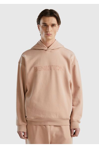 United Colors of Benetton Ανδρικό φούτερ από βαμβακερή πούδρα με κουκούλα - τυπωμένο λογότυπο στο μπροστινό μέρος