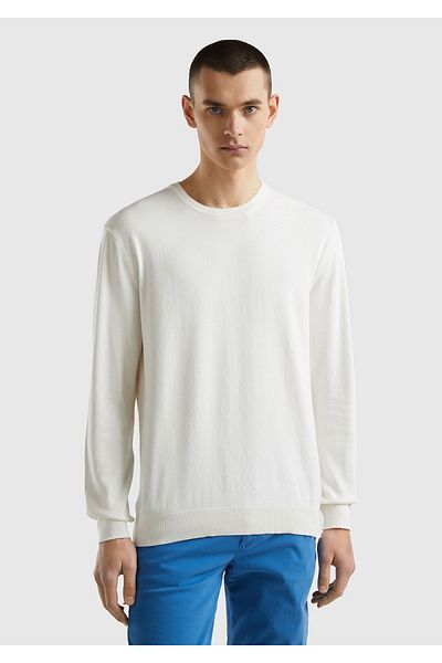 United Colors of Benetton Ανδρικό πουλόβερ Cream Crew Neck 100% Cotton