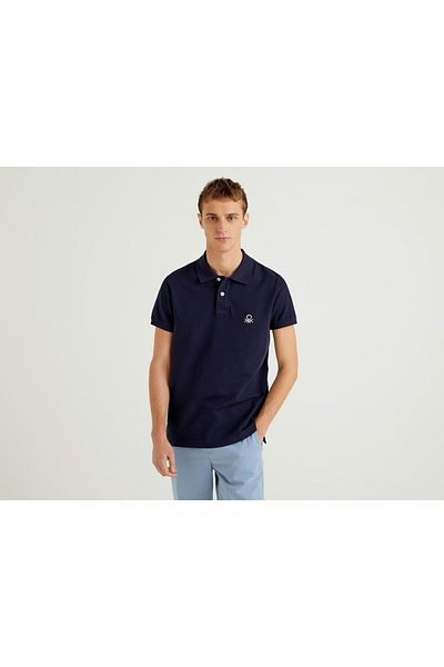 United Colors of Benetton Ανδρικό μπλουζάκι πόλο με κοντό μανίκι Navy Blue Slim Fit