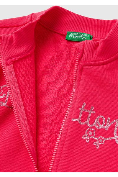 United Colors of Benetton Fuchsia Girl's Sweatshirt - Logo Printed