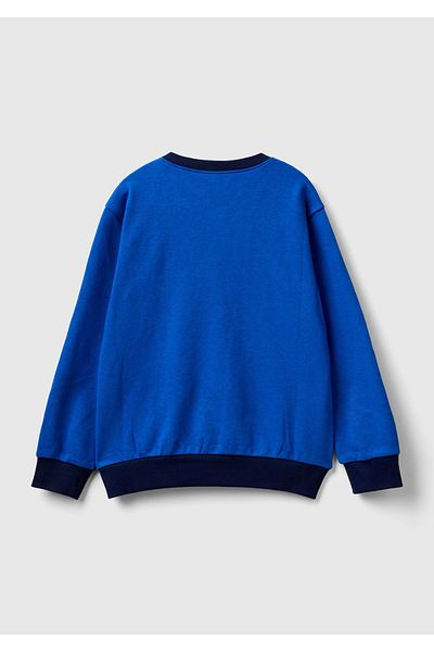 United Colors of Benetton Hanorac pentru băiat bleumarin - imprimat slogan și dungi laterale
