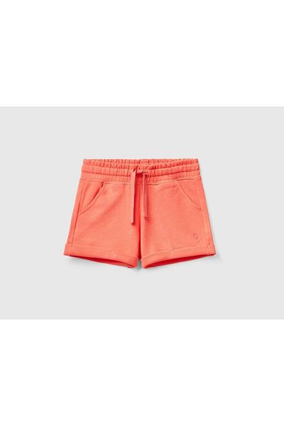 United Colors of Benetton Pantaloni scurti de transpirație cu logo Coral Glitter pentru fete