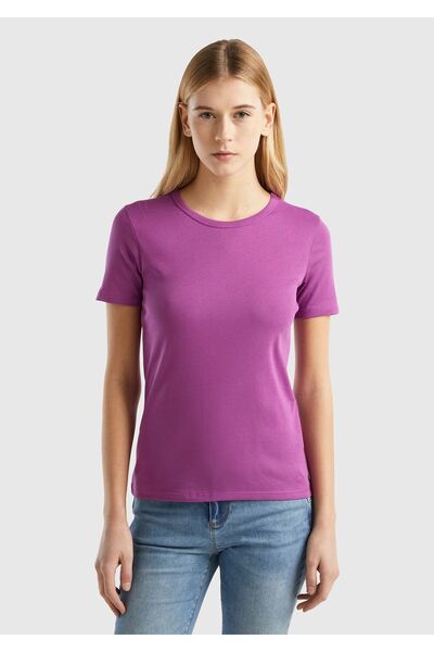 United Colors of Benetton Tricou de damă cu decolteu rotund Koton violet - Mo...
