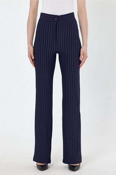 macharel jeans Women's Striped Navy Blue High Waist Slim-fit Flare Leg Palazzo Pants