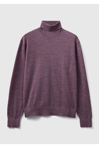United Colors of Benetton Ανδρικό πουλόβερ Dark Purple Extra Fine Merino - Κολάρο