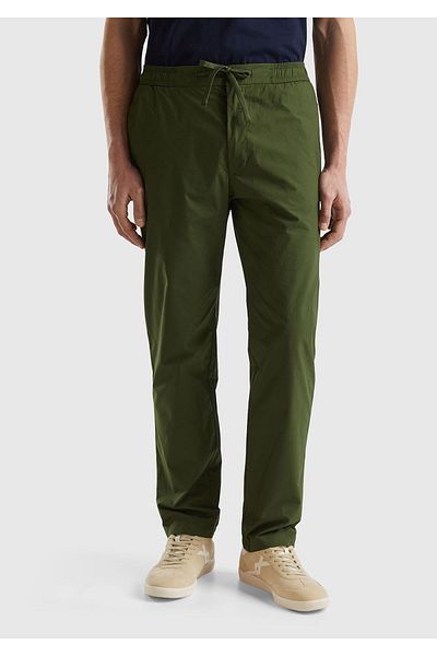 United Colors of Benetton Men's Dark Green 100% Cotton 4 Pockets Drawstring Waist Trousers