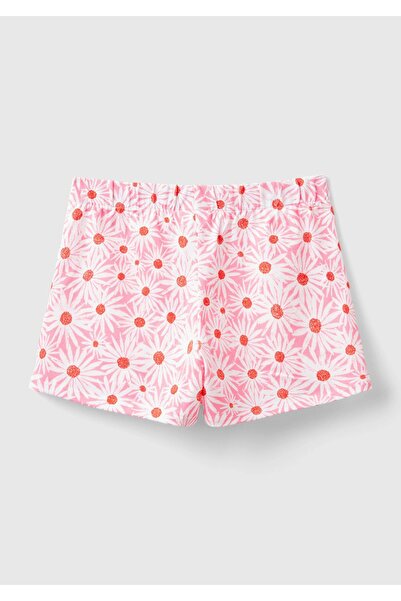 United Colors of Benetton Fusta scurtă pentru fete, roz, cu toate modelele, cu logo-ul strălucitor, brodat în talie