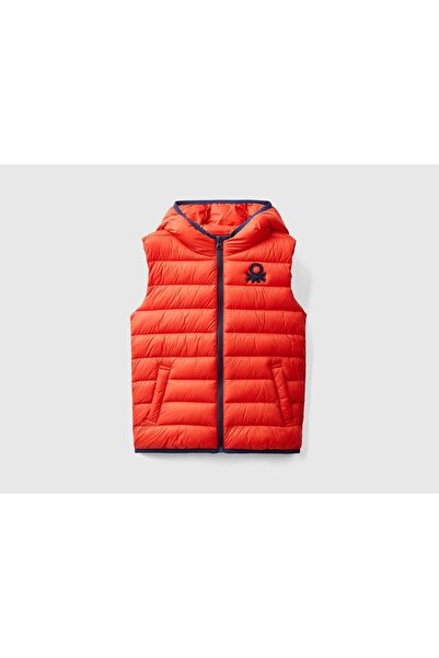 United Colors of Benetton Erkek Çocuk Kırmızı Logolu Puffer Yelek