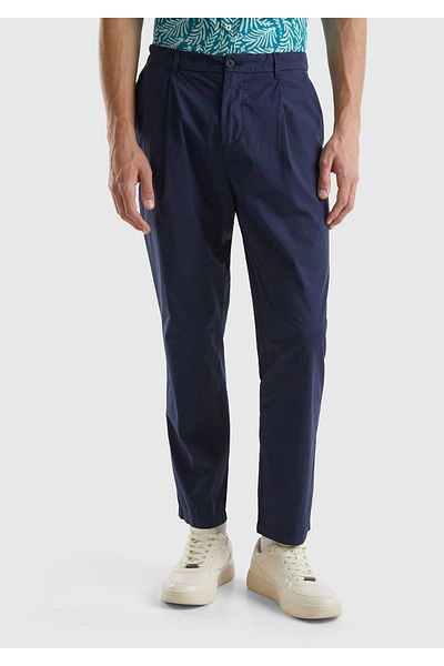 United Colors of Benetton Pantaloni chino perforați bleumarin pentru bărbați - 4 buzunare, amestec de bumbac
