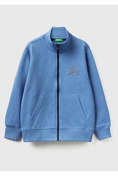 United Colors of Benetton Erkek Çocuk 05N Logolu Sweatshirt Havacı Mavi