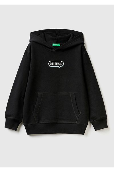 United Colors of Benetton Черен суичър с щампи за момче - черен