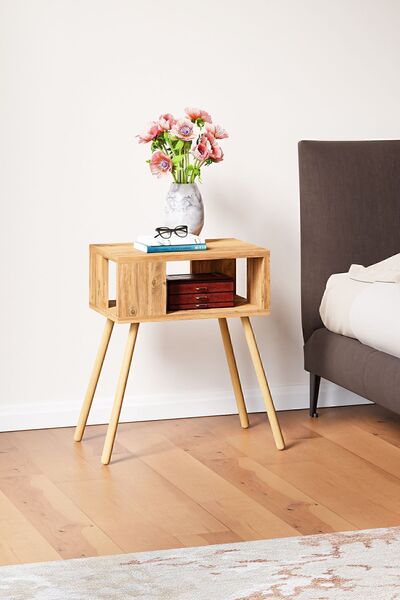 interGO Ahşap Ayaklı Dekoratif Raflı Komodin - Atlantik Çam