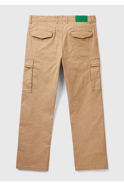 United Colors of Benetton Ανδρικό ελαστικό βαμβακερό παντελόνι Cargo - Tan Denim
