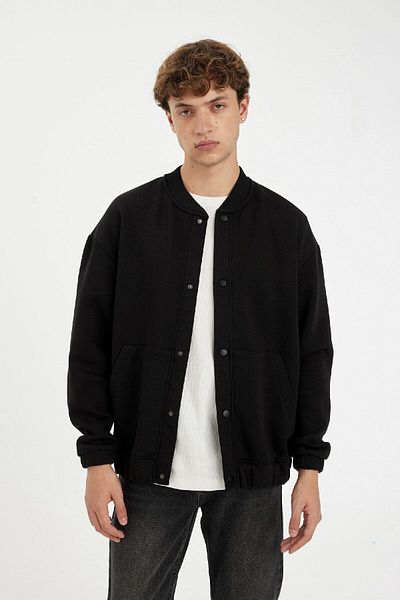 DeFacto College Collar Boxy Fit Bomber Cardigan - Snap Closure, Double Pocket, Seasonal, Soft Feather C7058Ax24Au