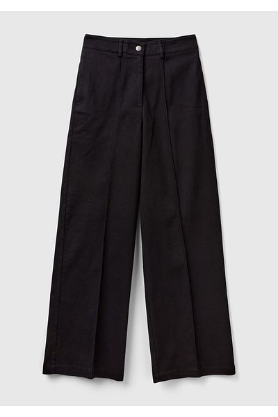 United Colors of Benetton Women's Black Cotton Blend Ultra High Waist Wide Leg Pants