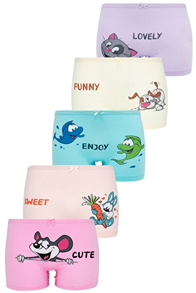 biyokids طقم بوكسر بناتي مطبوع عليه حيوانات سعيدة مكون من 5 قطع 3635