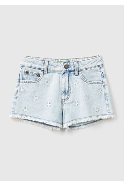 United Colors of Benetton Kız Çocuk Açık Denim Kemer Delikli 5 Cepli Önü Kele...