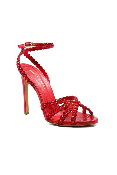 Sofia Baldi Red Leather Lada Women's Heeled Sandals