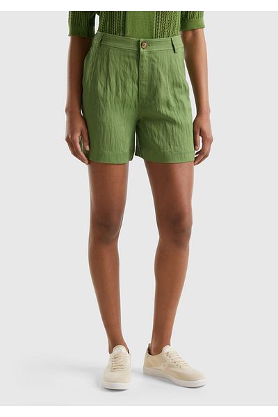 United Colors of Benetton Green Liyosel Women's Shorts - Pale Pocket and Belt Hole