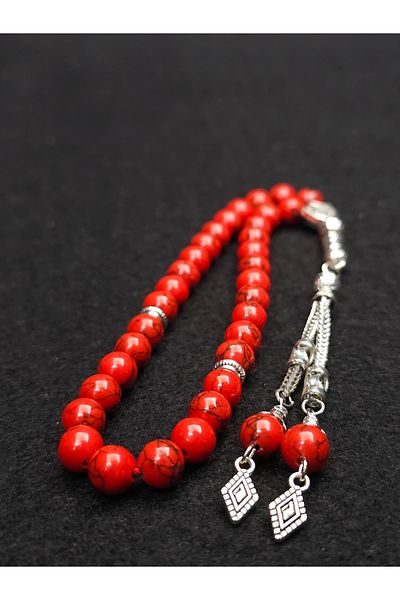 Yüksel Boncuk Natural Stone Rosary - Red Turquoise Stone