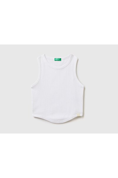 United Colors of Benetton Girl's White Ribbed Crop Tank Top