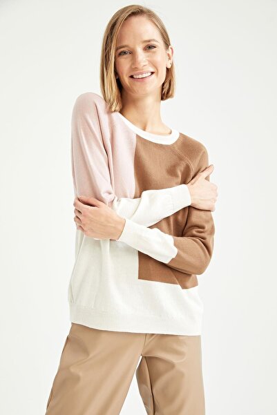 DeFacto Color Blocked Crew Neck Knitwear Sweater - Relax Fit W4160Az21Wn