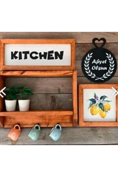 Tooall Mutfak Rafı Fincan Askılıklı Limonlu Ahşap Çerçeveli Duvar Dekor Pano ...