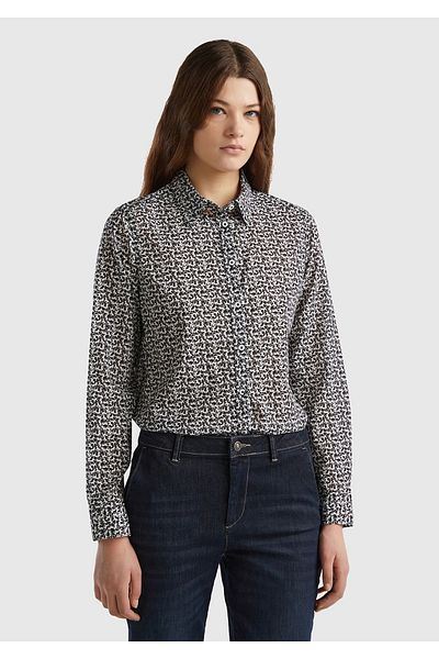 United Colors of Benetton Cămașă de damă cu model 100% bumbac albastru-alb