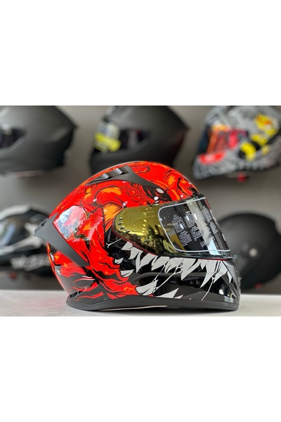 ATK MTS PROHELMETS M-801 SNAKE LİZZARD ORANGE FULL FACE GÜNEŞ VİZÖRLÜ KASK RE...