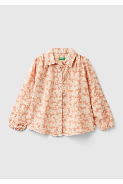 United Colors of Benetton Cămașă pentru fetiță roz deschis - Închidere cu nas...
