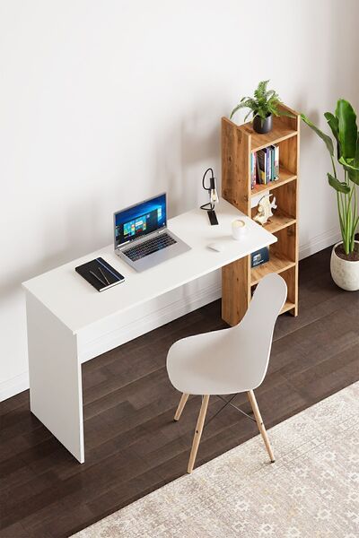 interGO Kitaplıklı Fonksiyonel Çalışma Masası - Beyaz - Atlantik Çam