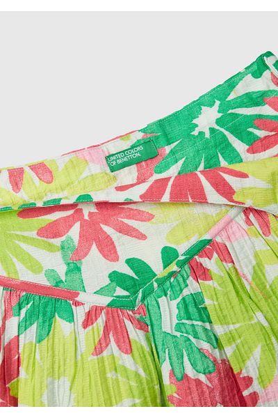 United Colors of Benetton Green-pink Flower Printed Girl's Skirt - Waistband Detail