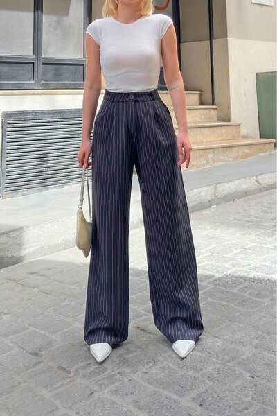 JANES Γυναικείο παντελόνι Palazzo με ριγέ ψηλόμεσο