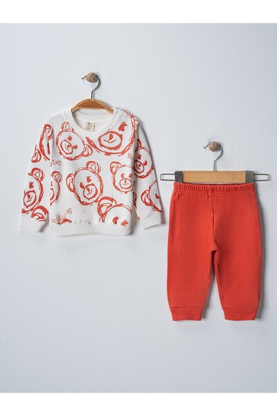 BUUFUU Panda Baskılı Uzun Kollu Waffle Kumaş Çocuk Bebek Takım Hediyelik